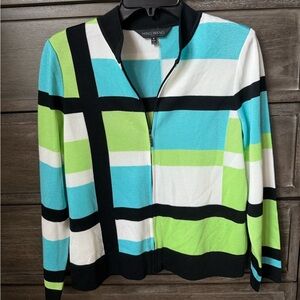 Ming Wang Multicolor Checkered Knit Jacket
